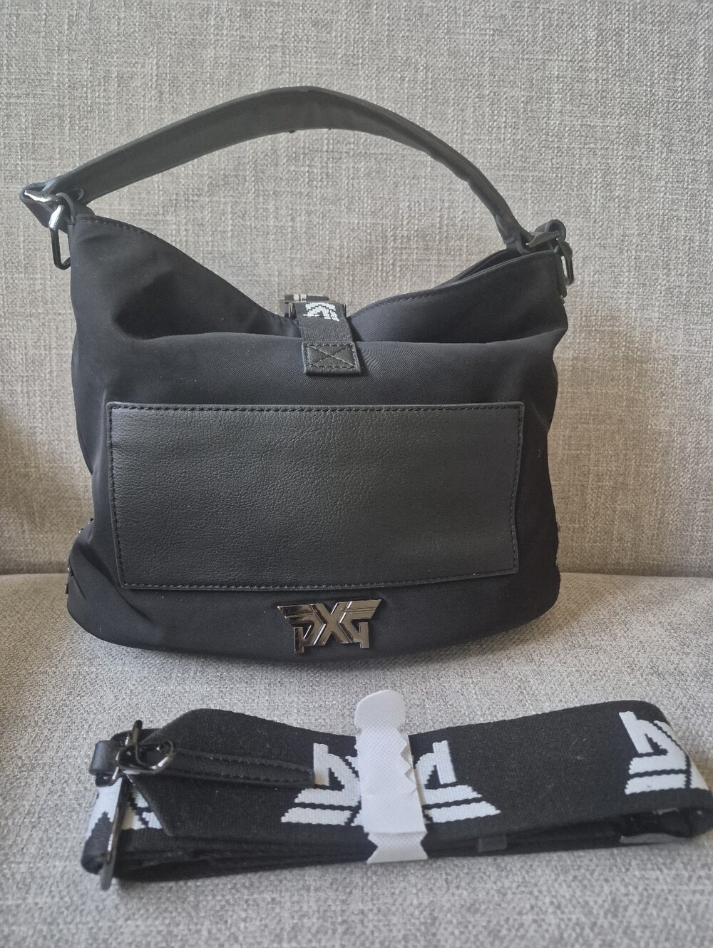 PXG Lightweight Crossbody Hobo Bag Black Nylon Center Buckle Purse